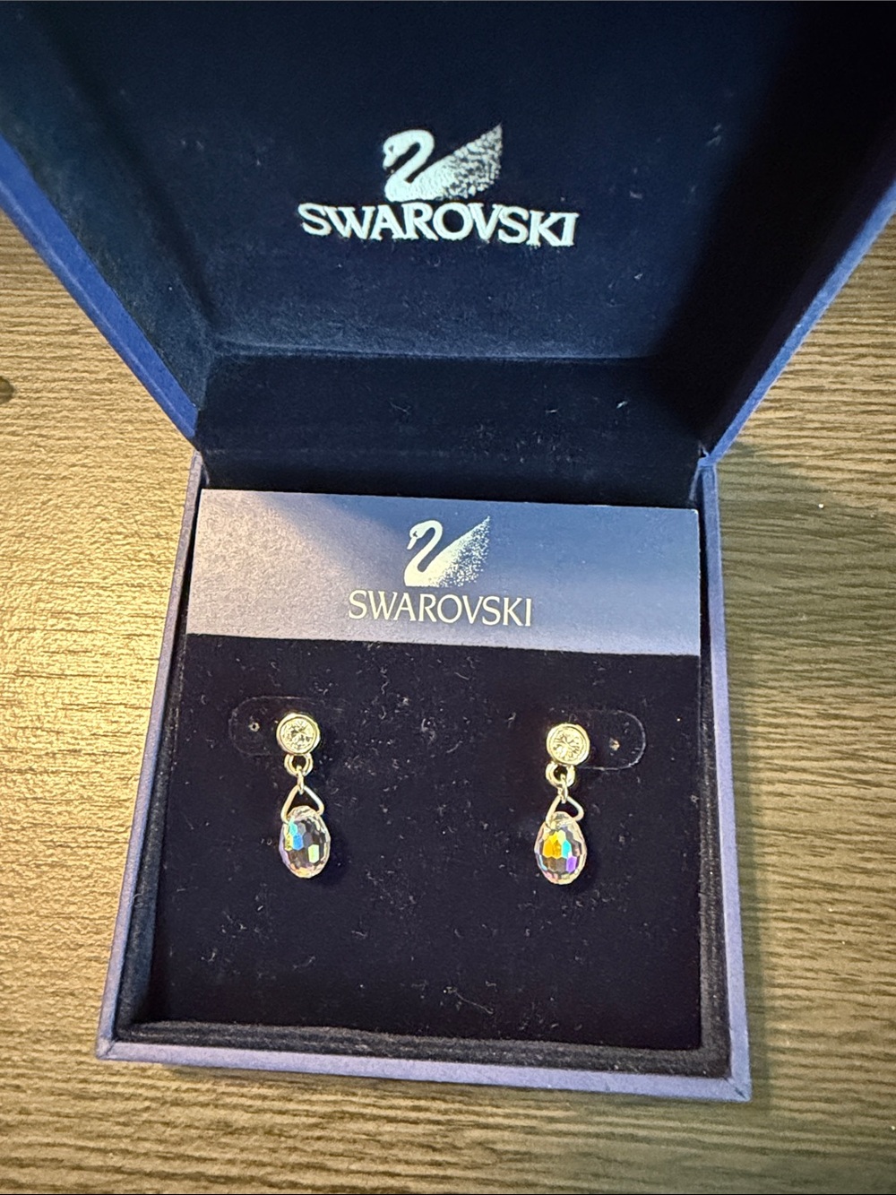 Swarovski Gold-Tone Aurora Borealis Teardrop Drop Earrings